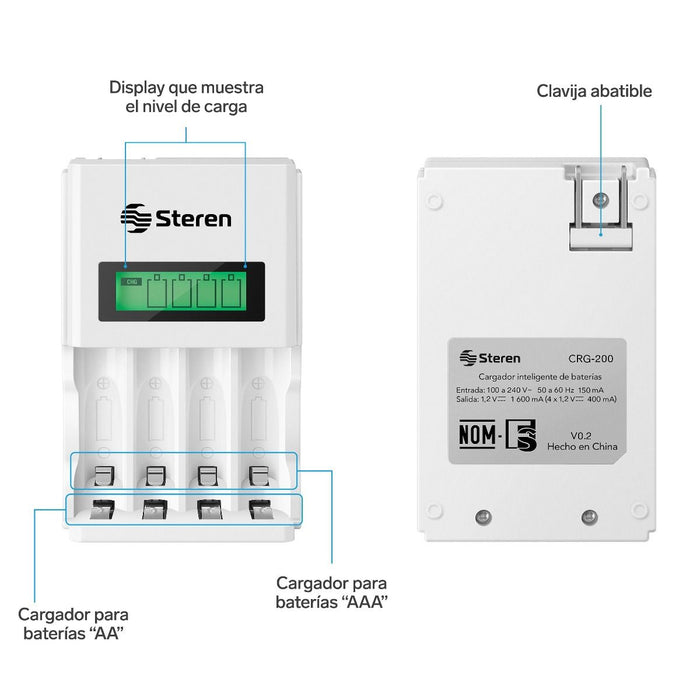 STEREN CARGADOR P/4 BATERIAS AA/AAA