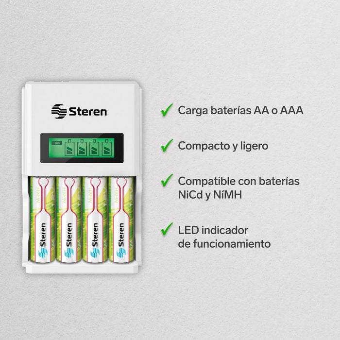 STEREN CARGADOR P/4 BATERIAS AA/AAA