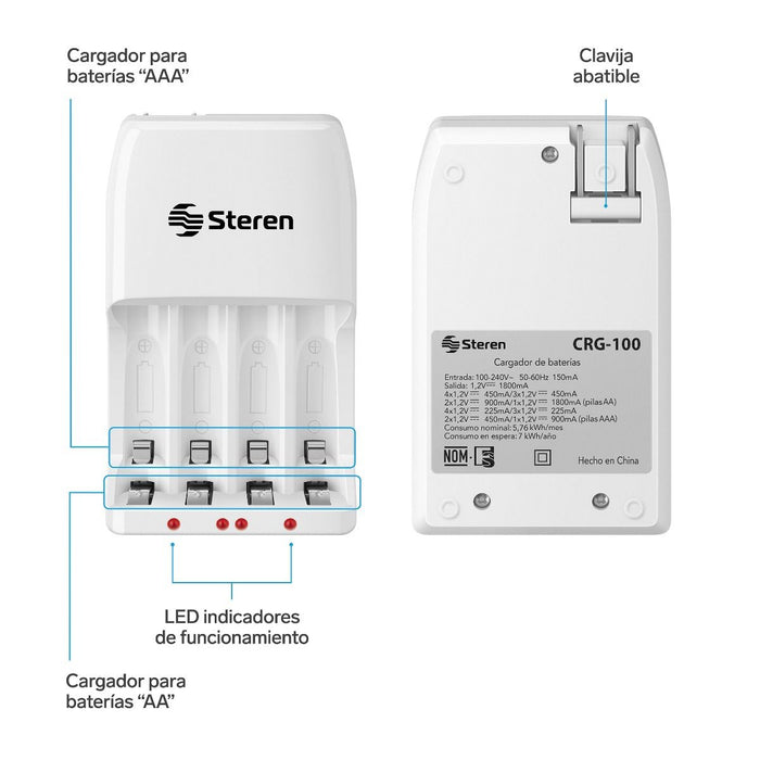 STEREN CARGADOR DE BATERIAS AA/AAA