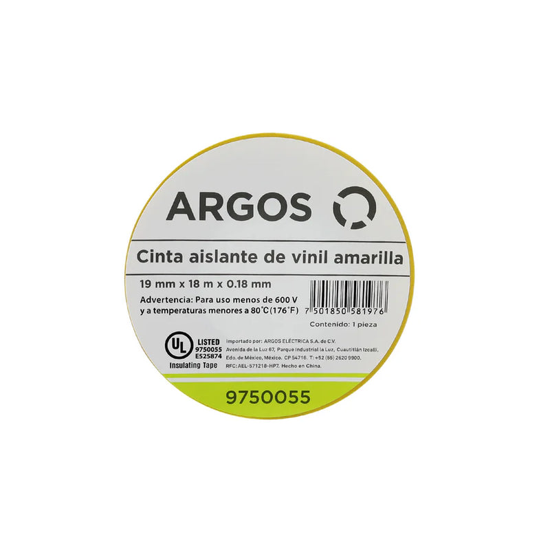 ARGOS CINTA AISLANTE DE VINIL 19mmX18m AMARILLA
