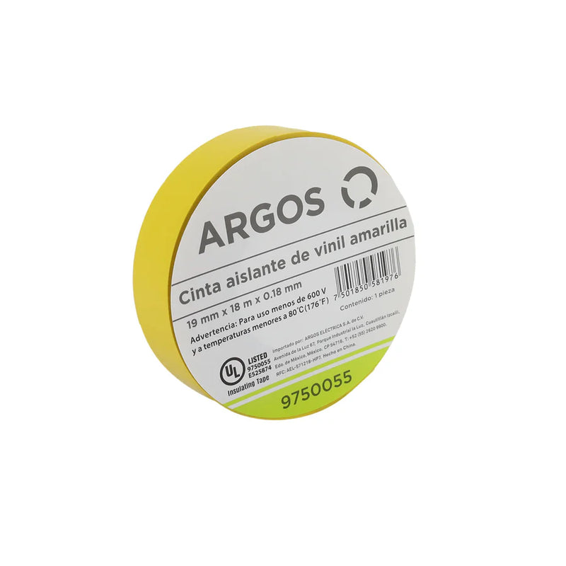 ARGOS CINTA AISLANTE DE VINIL 19mmX18m AMARILLA