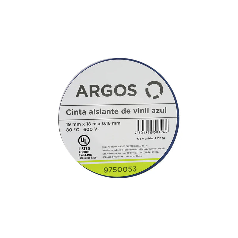 ARGOS CINTA AISLANTE DE VINIL 19mmX18m AZUL