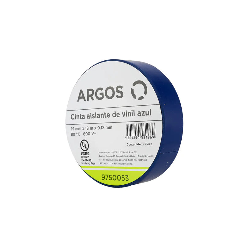 ARGOS CINTA AISLANTE DE VINIL 19mmX18m AZUL