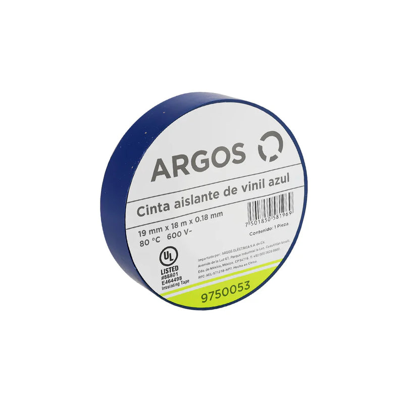 ARGOS CINTA AISLANTE DE VINIL 19mmX18m AZUL