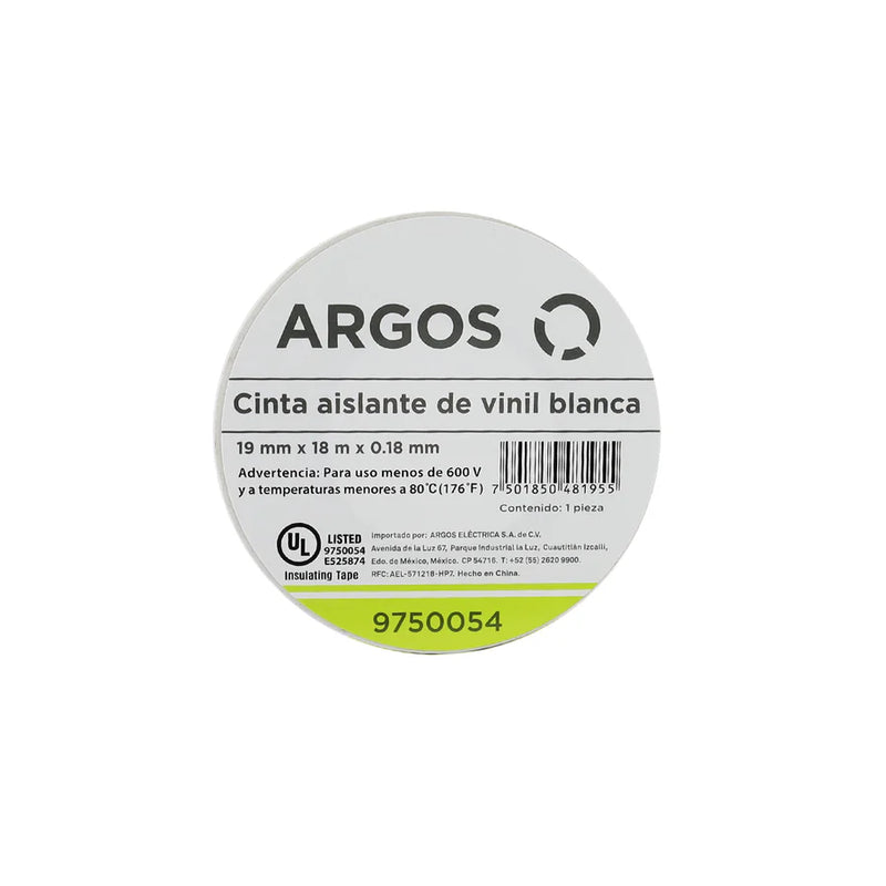 ARGOS CINTA AISLANTE DE VINIL 19mmX18m BLANCA