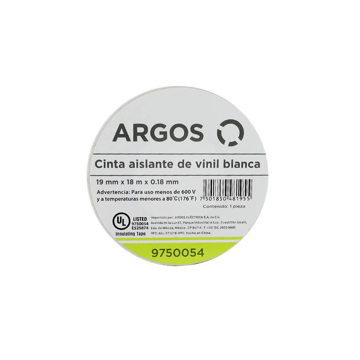 ARGOS CINTA AISLANTE DE VINIL 19mmX18m BLANCA