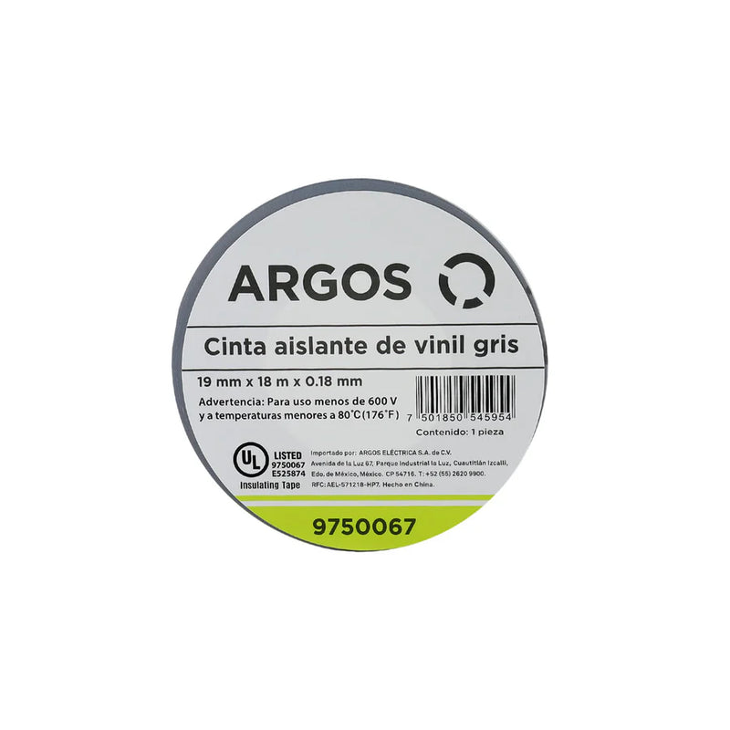 ARGOS CINTA AISLANTE DE VINIL 19mmX18m GRIS