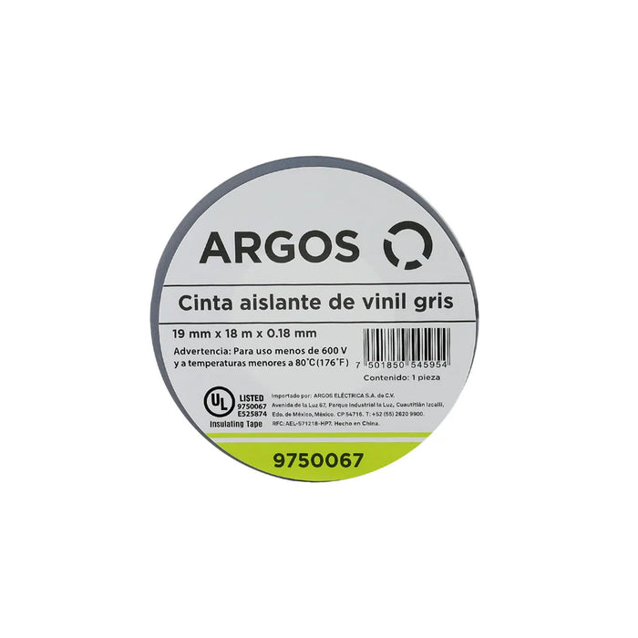 ARGOS CINTA AISLANTE DE VINIL 19mmX18m GRIS