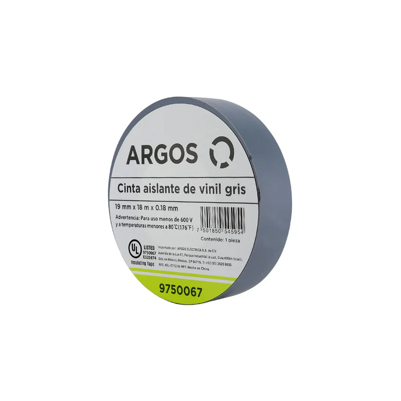ARGOS CINTA AISLANTE DE VINIL 19mmX18m GRIS