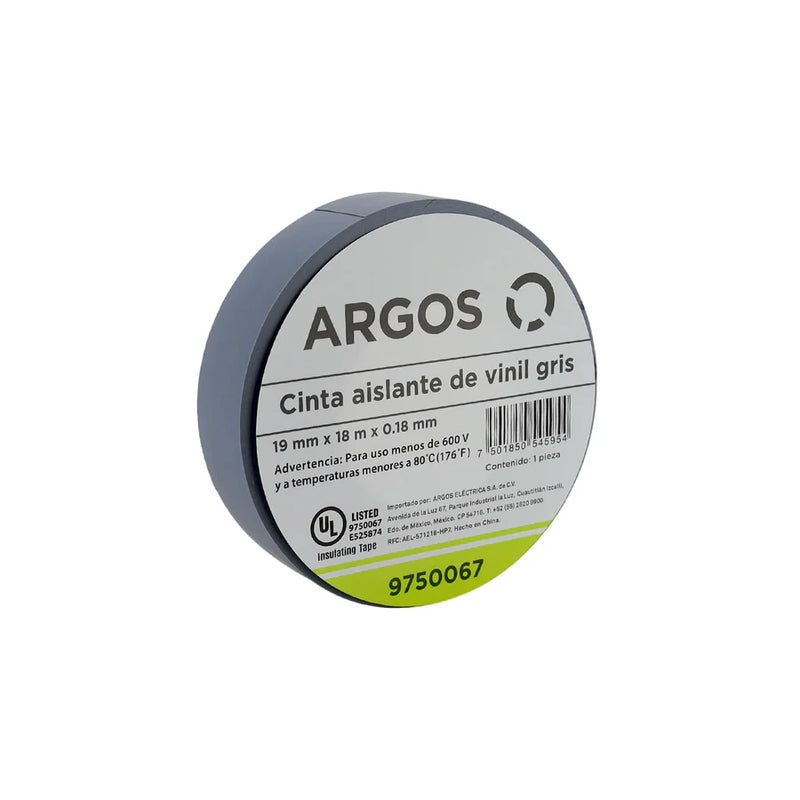 ARGOS CINTA AISLANTE DE VINIL 19mmX18m GRIS