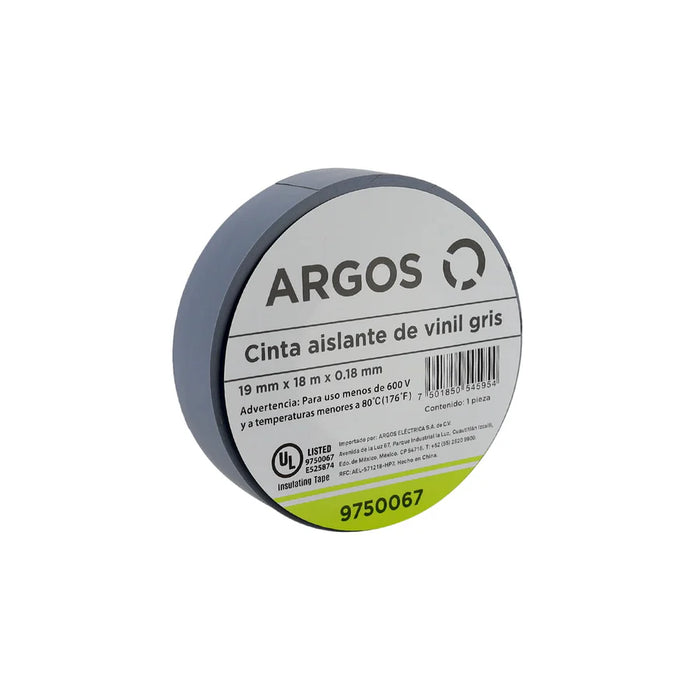 ARGOS CINTA AISLANTE DE VINIL 19mmX18m GRIS