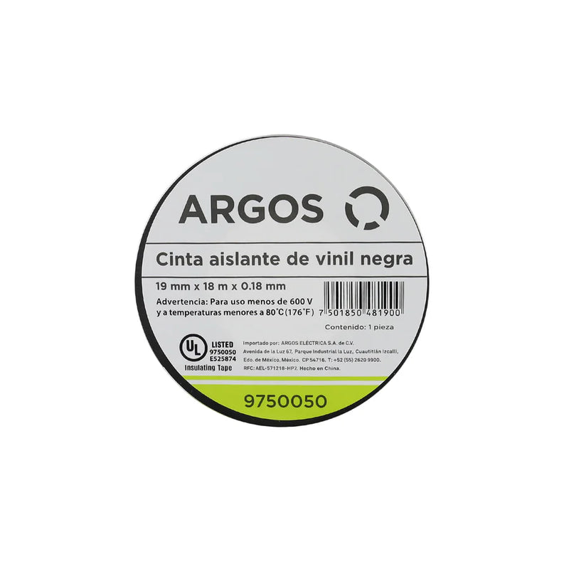 ARGOS CINTA AISLANTE DE VINIL 19mmX18m NEGRA
