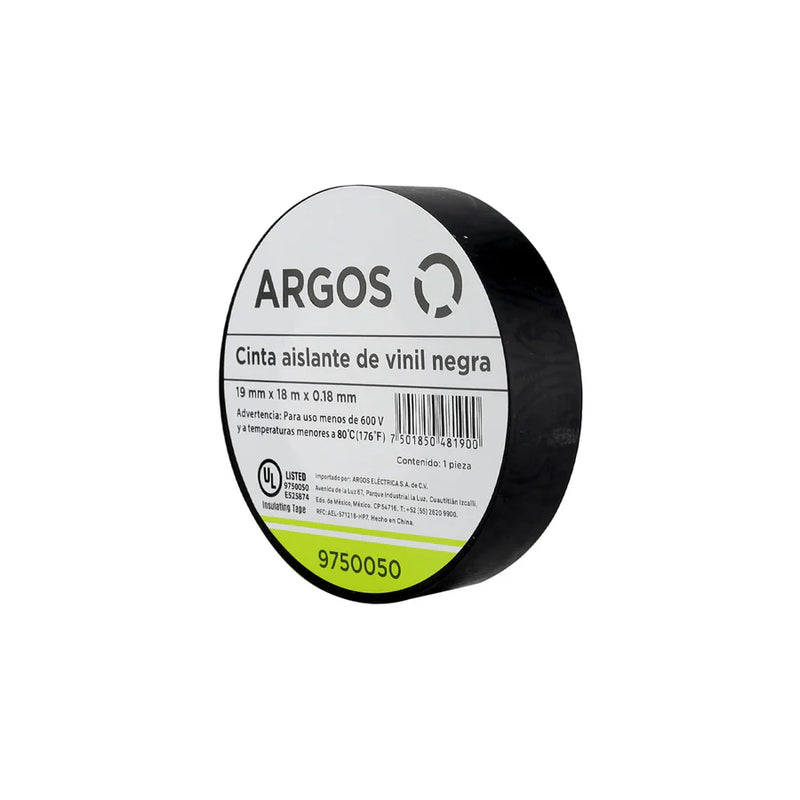 ARGOS CINTA AISLANTE DE VINIL 19mmX18m NEGRA