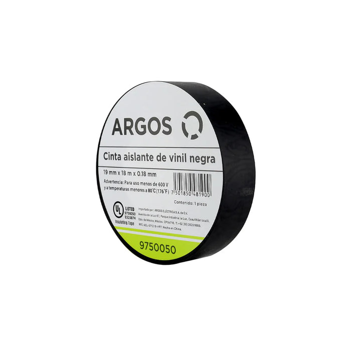 ARGOS CINTA AISLANTE DE VINIL 19mmX18m NEGRA