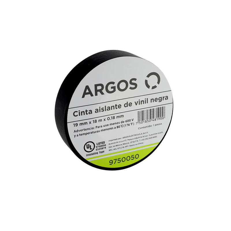 ARGOS CINTA AISLANTE DE VINIL 19mmX18m NEGRA