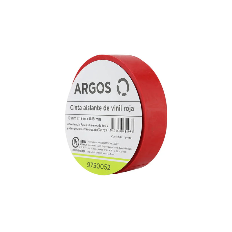 ARGOS CINTA AISLANTE DE VINIL 19mmX18m ROJO
