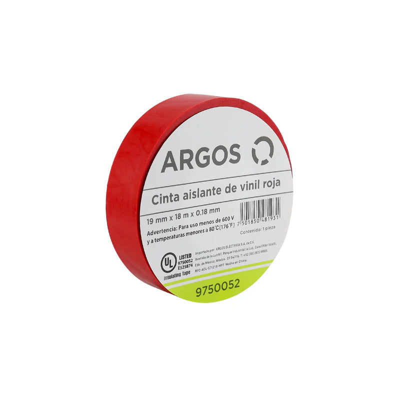 ARGOS CINTA AISLANTE DE VINIL 19mmX18m ROJO