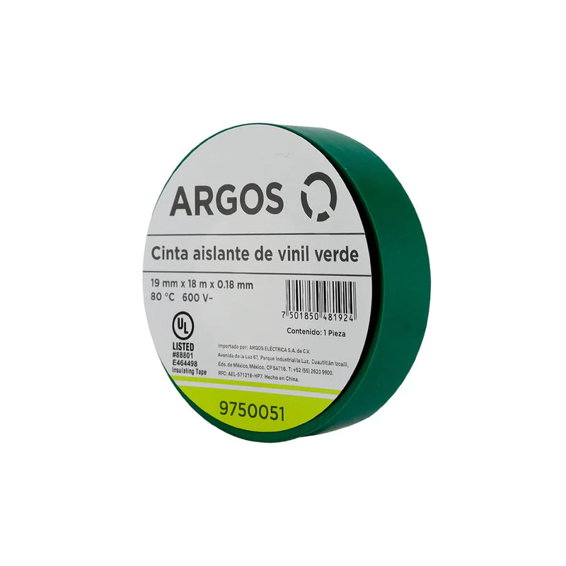 ARGOS CINTA AISLANTE DE VINIL 19mmX18m VERDE