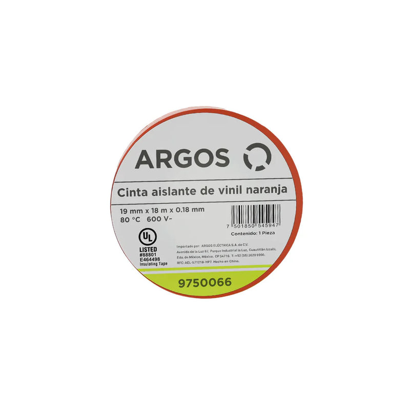 ARGOS CINTA AISLANTE DE VINIL 19mmX18m ANARANJADA