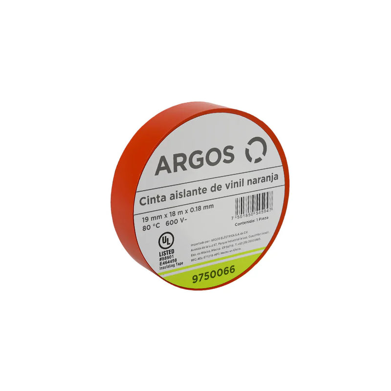 ARGOS CINTA AISLANTE DE VINIL 19mmX18m ANARANJADA