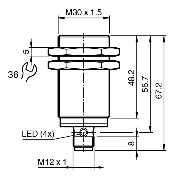 PEPPERL SENSOR INDUCTIVO M30 SN 15MM PNP NO CONECTOR M12 4P