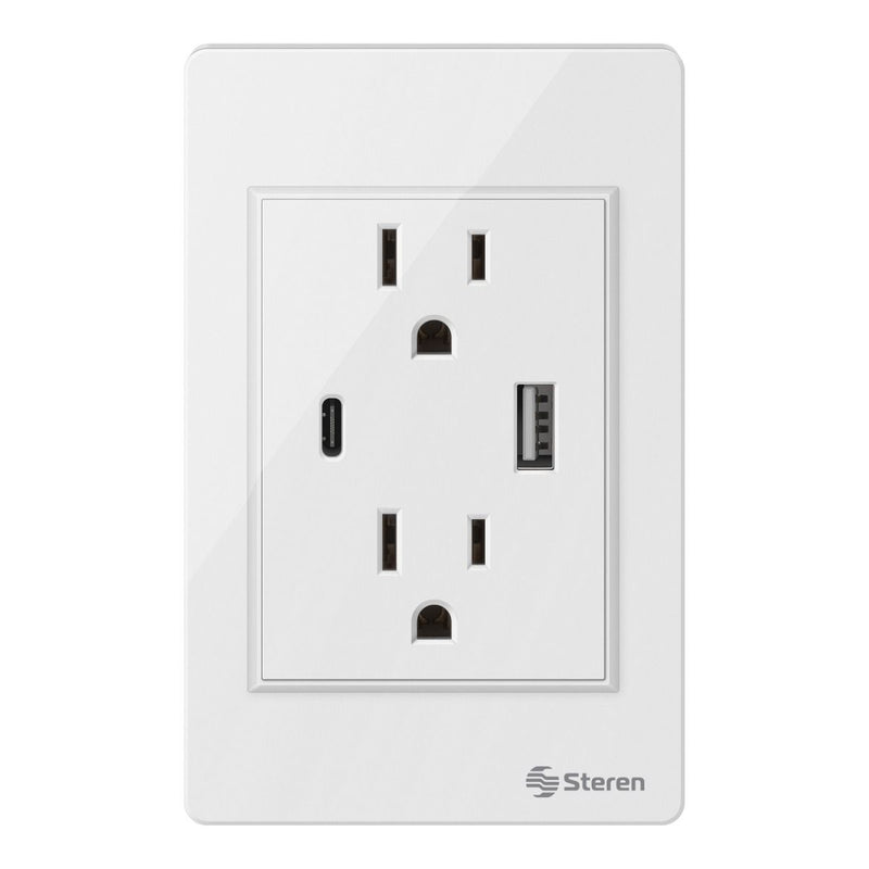 STEREN CONCATO DUPLEX Y CARGADOR USB/USB C C/PLACA