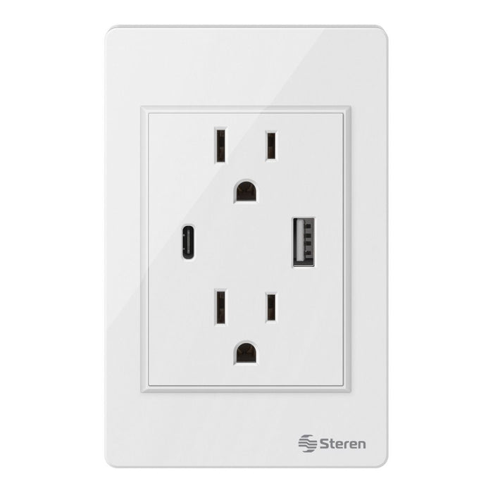 STEREN CONCATO DUPLEX Y CARGADOR USB/USB C C/PLACA