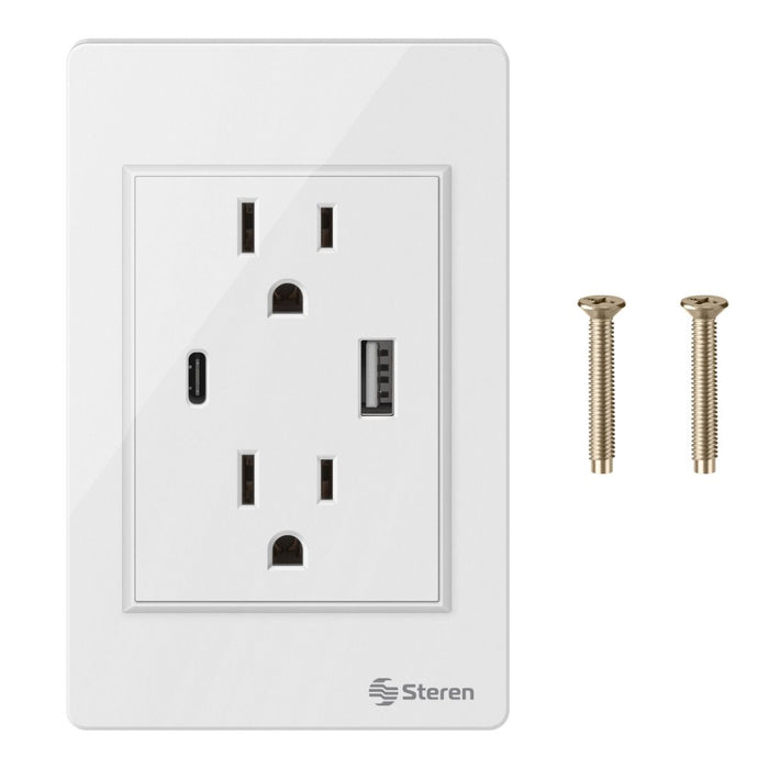 STEREN CONCATO DUPLEX Y CARGADOR USB/USB C C/PLACA