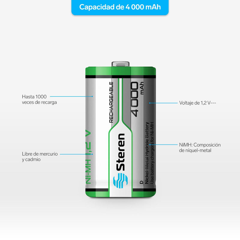 STEREN BLISTER PILA RECARGABLE TAMAÑO D NiMH 4000 mAh