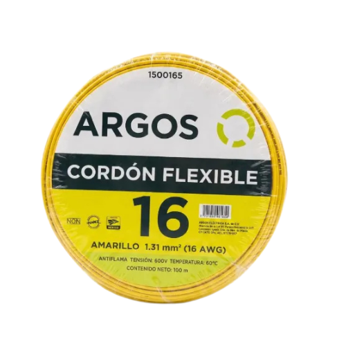 ARGOS CABLE AUTOMOTRIZ CAL. 16 AWG ROLLO AMARILLO