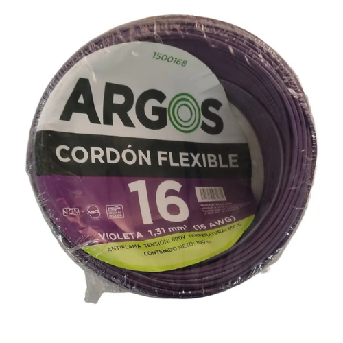 ARGOS CABLE AUTOMOTRIZ CAL. 16 AWG ROLLO VIOLETA