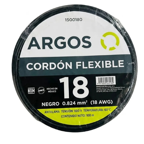 ARGOS CABLE AUTOMOTRIZ CAL. 18 AWG ROLLO NEGRO