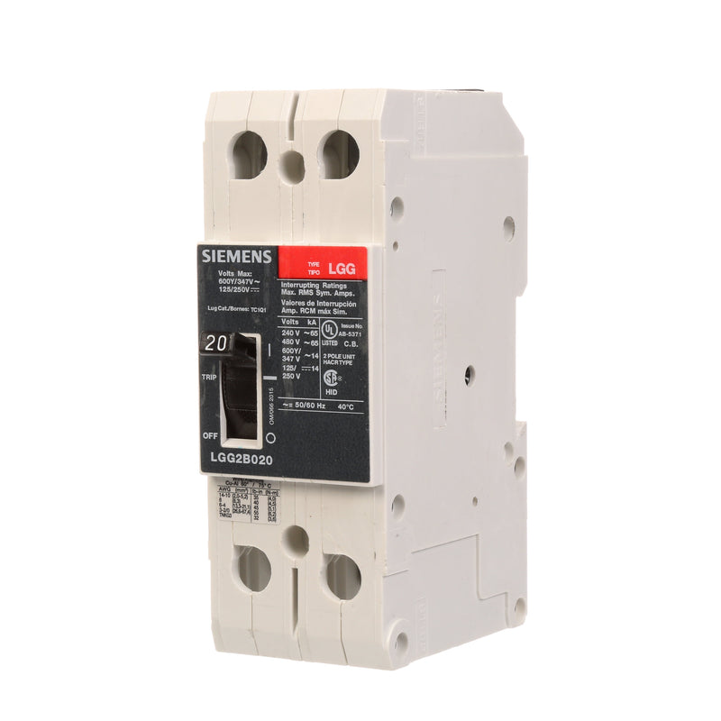INT AUT LGG2B015L  UL489 2 P lN= 15A  600Y/347V AC  65 kA A 480 V  25 kA A 600 Y/347 V