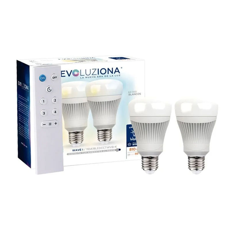 Tecnolite Foco LED A19 11.5W 2700-6500K 2Pz + Control Evoluziona SKU: 11DA19LEDCCTWVB-K