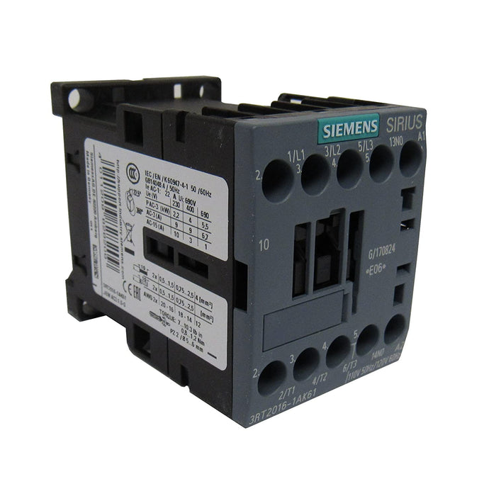 Siemens Contactor 9Amps B-120Vac S00 C-1Na SKU: 3RT2016-1AK61