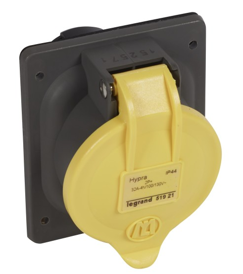 LEGRAND TOMA EMPOTRAR 2P+T 32A 100/130V 4H AMARILLA IP44 HYPRA