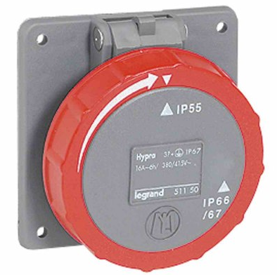 LEGRAND TOMA EMPOTRAR 3P+T 125A 380/415V 6H ROJO IP66/67 HYPRA