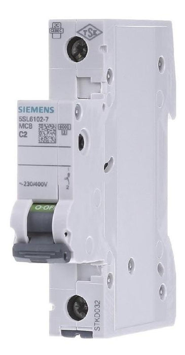 Siemens Int Termomag P/Riel 1P 2A C 6Ka 440Vac 60Vdc SKU: 5SL6102-7CC