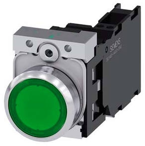 SIEMENS BOTON LUMINOSO VERDE 1NA+1NC C/LED 24VDC -COMP METAL