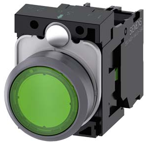 SIEMENS BOTON ILUM VERDE 1NA+LED 120VAC C/ANILLO -COMP PLAST