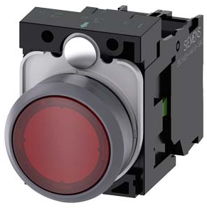 SIEMENS BOTON ILUM ROJO 1NA +LED 24V AC/DC C/ANILLO -COMP PLAST
