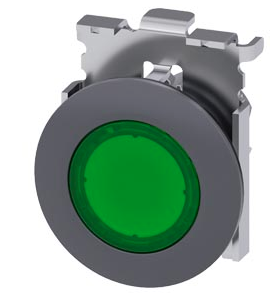 SIEMENS CABEZA BOTON 30MM ILUM VERDE SOSTENIDO C/ANILLO METAL
