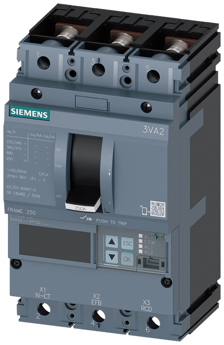 SIEMENS INTERRUPTOR TERMOMAG 100-250A 55kA 415V 3P LSI ETU850