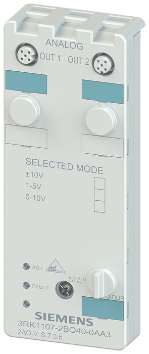 SIEMENS AS-I ANALOG MODULE IP67 2AO +/-10V SKU: 3RK1107-2BQ40-0AA3