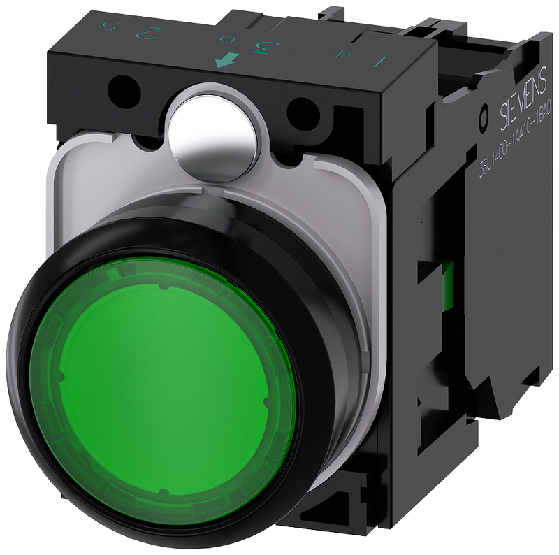 SIEMENS BOTON ILUM VERDE 1NA+LED 220VAC -COMP PLAST