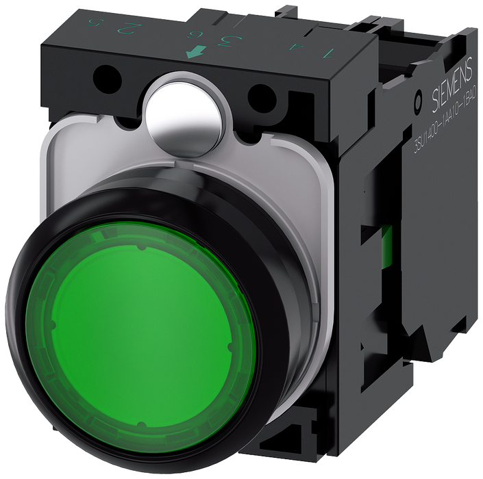 SIEMENS BOTON ILUM VERDE 1NA+LED 220VAC -COMP PLAST