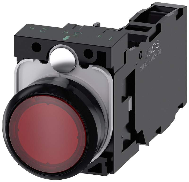 SIEMENS BOTON ILUM ROJO 1NA+1NC+LED 24V AC/DC -COMP PLAST