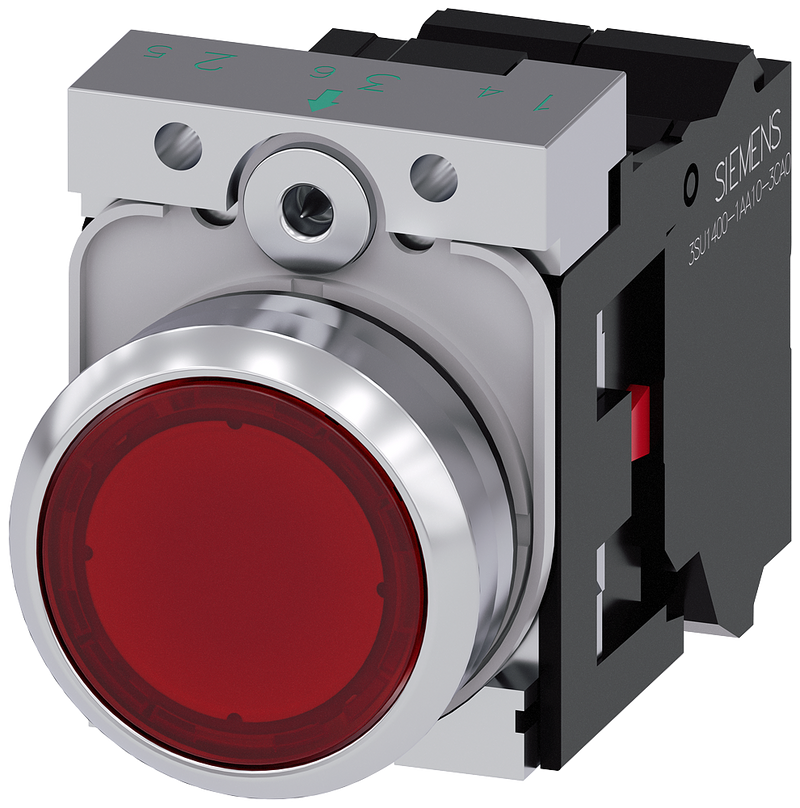 SIEMENS BOTON PULS ILUM ROJO 1NC + LED 24V AC/DC RESORTE -COMP METAL