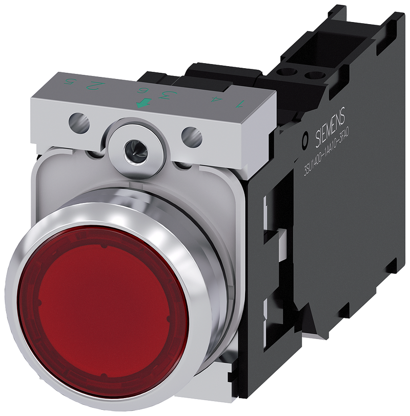 SIEMENS BOTON LUMINOSO ROJO 1NA+1NC C/LED 24VDC -COMP METAL