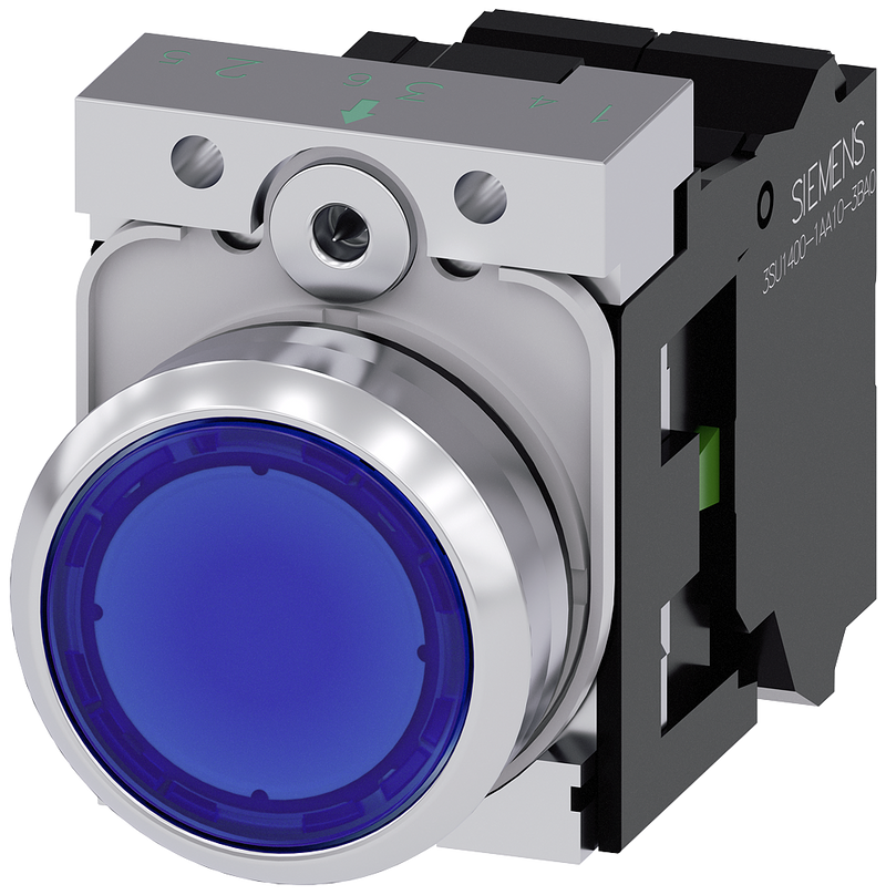 SIEMENS BOTON ILUM AZUL 1NA+LED 110VAC -COMP METAL RESORTE